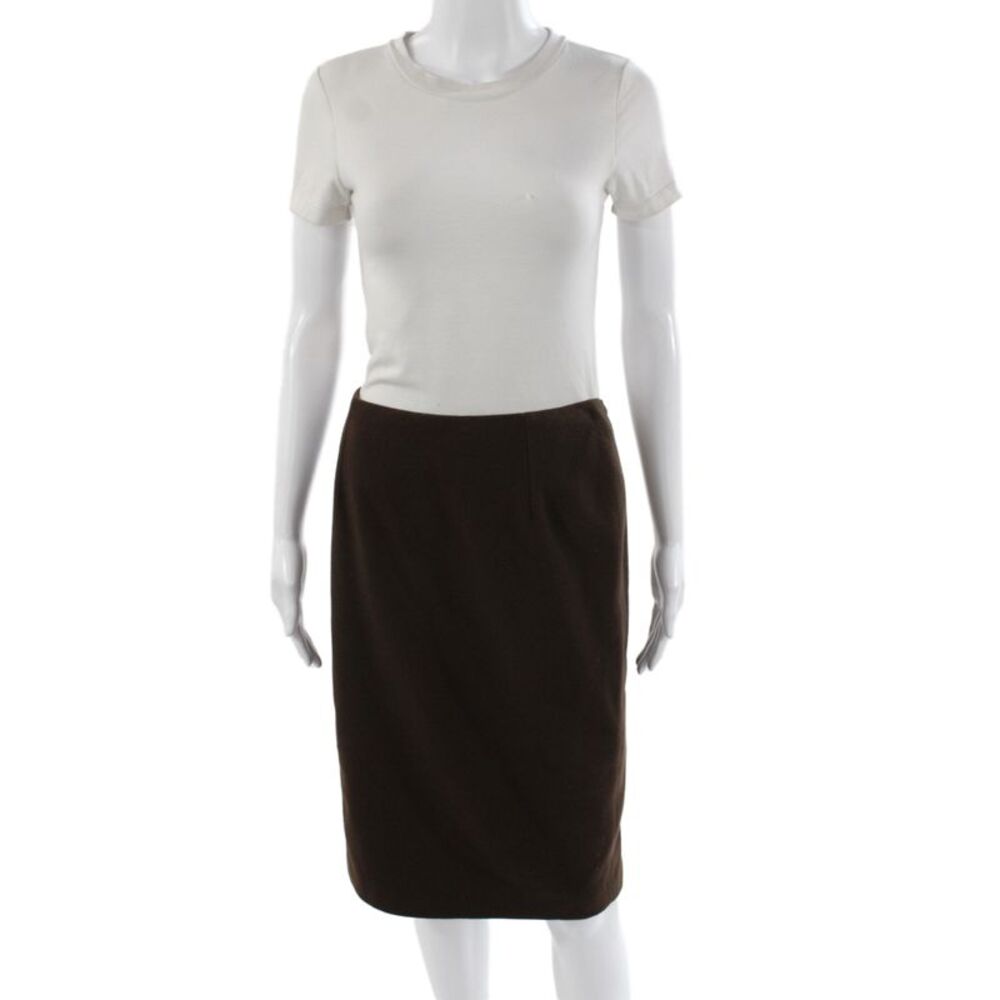 Helene Berman Women Straight Pencil Mini Skirt Brown Wool Classic Size S